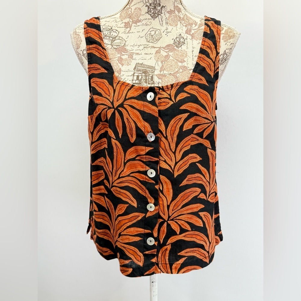 RACHEL ZOE Orange brown and Black Leaf Print Tank Top size S